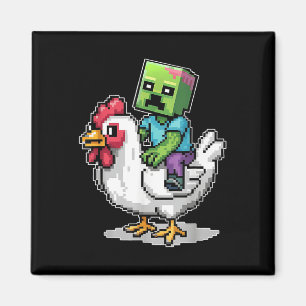 Funny Jockey Pixel Riding Chicken Jockey auf einem Magnet