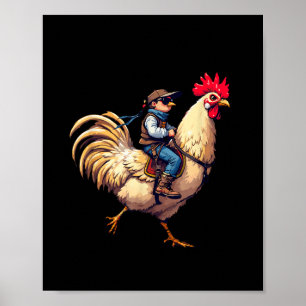 Funny Jockey Pixel Riding Chicken Jockey auf einem Poster