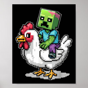 Funny Jockey Pixel Riding Chicken Jockey auf einem Poster