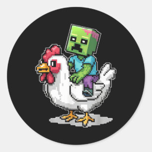 Funny Jockey Pixel Riding Chicken Jockey auf einem Runder Aufkleber