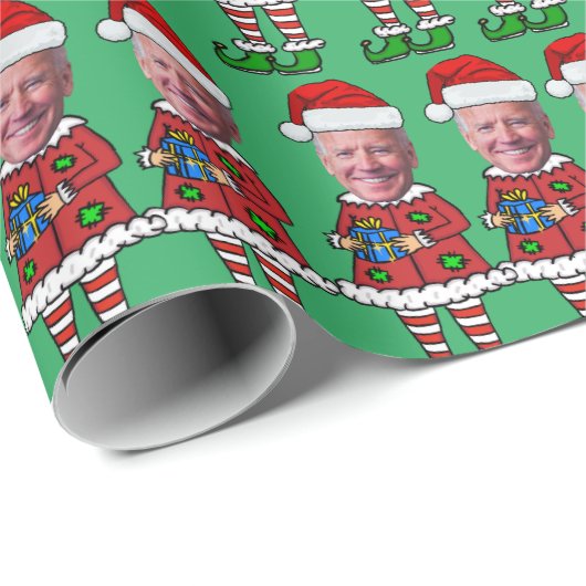Funny Joe Biden Custom Face Foto Elf Weihnachten Geschenkpapier (Rolleneckpunkt)