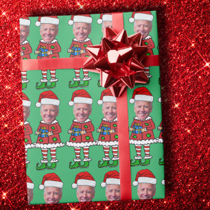 Funny Joe Biden Custom Face Foto Elf Weihnachten Geschenkpapier