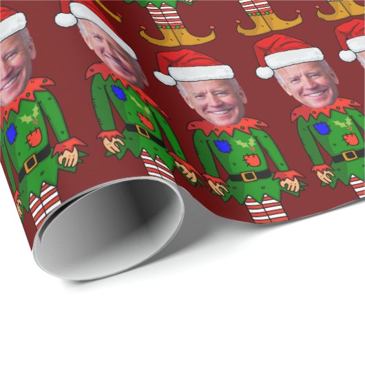 Funny Joe Biden Elf Custom Face Weihnachten Geschenkpapier (Rolleneckpunkt)