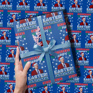 Funny Joe Biden Happy Oaster Christmas Blue Geschenkpapier