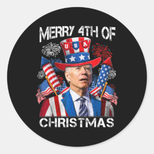 Funny Joe Biden Merry 4. Weihnachten 4. Juli Runder Aufkleber