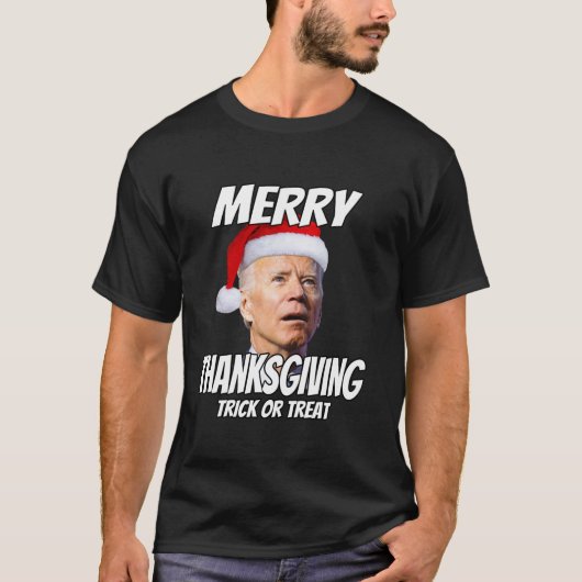 Funny Joe Biden Merry Erntedank Trick or Tree T-Shirt (Vorderseite)