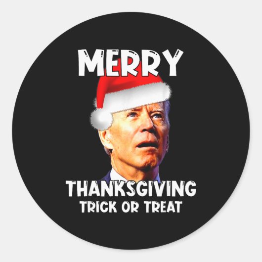 Funny Joe Biden Santa Hat Merry Thanksgiving Chris Runder Aufkleber (Vorderseite)
