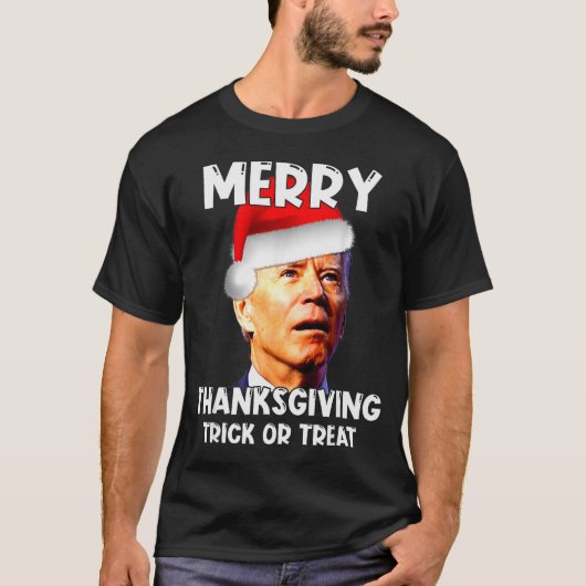 Funny Joe Biden Santa Hat Merry Thanksgiving Chris T-Shirt (Vorderseite)