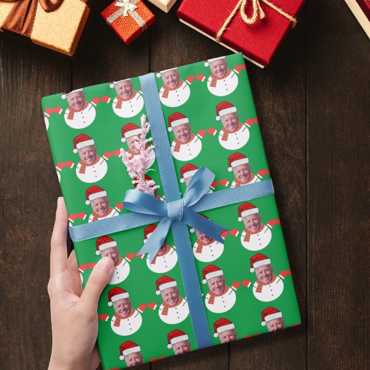 Funny Joe Biden Snowman Custom Face Foto Xmas Geschenkpapier