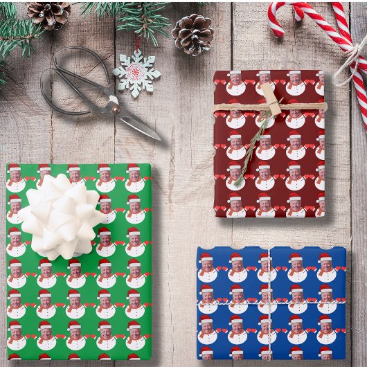Funny Joe Biden Snowman Custom Face Foto Xmas Geschenkpapier Set