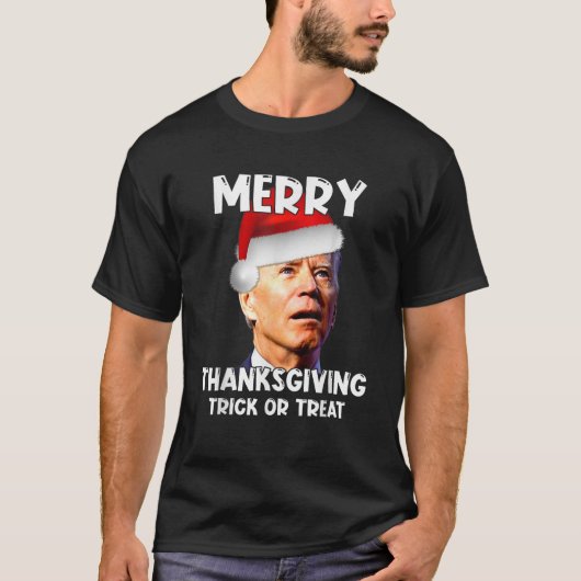 Funny Joe Biden Weihnachtsmannmütze Merry Erntedan T-Shirt (Vorderseite)