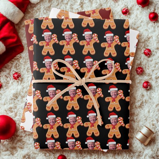 Funny Joe Biden Xmas Custom Face Foto Gingerbrew Geschenkpapier Set
