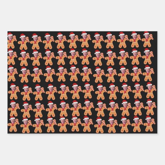 Funny Joe Biden Xmas Custom Face Foto Gingerbrew Geschenkpapier Set (Vorderseite)