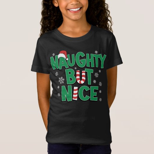 Funny Joke Weihnachts-Spaß Naughty Aber Nice T-Shirt (Vorderseite)