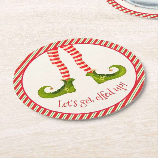 Funny Jolly Christmas Elf Legs Holiday Runder Pappuntersetzer (Angewinkelt)