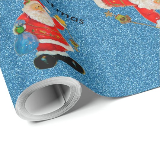 Funny Jolly Santa Claus Father Christmas Blue Geschenkpapier (Rolleneckpunkt)