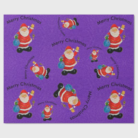 Funny Jolly Santa Claus Pater Weihnachten Lila Geschenkpapier (Flach)