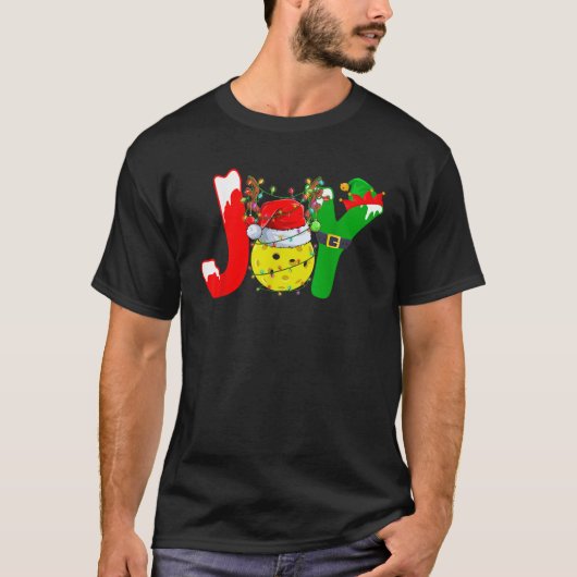 Funny Joy Pickleball Santa Hat Reindeer Christmas T-Shirt (Vorderseite)