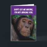Funny Judgmental Monkey - Assessing You Birthday Karte<br><div class="desc">Dieser Schimpanse sagt, er urteile dich nicht (du hättest mich täuschen können)! Nein, er sagt, er bewertet Sie (was fast dasselbe ist). Er fügt hinzu: "Für oder eine alte Person, siehst du nicht schlecht aus." Die lustige Karte darüber, auf eine kostenlose Weise alt zu werden. Kopieren kann geändert werden, wenn...</div>