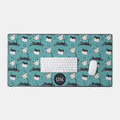 Funny Jumping Cat Faces auf Aquamarinen Monogramm Schreibtischunterlage (Tastatur & Maus)