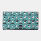 Funny Jumping Cat Faces auf Aquamarinen Monogramm Schreibtischunterlage (Vorderseite)