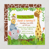 Funny Jungle Animals Geburtstagsparty Einladungen (Vorne/Hinten)