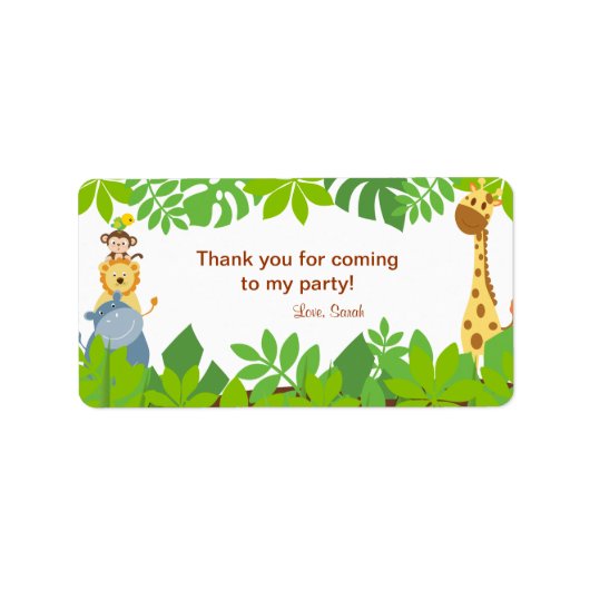 Funny Jungle Baby Animals Birthday Favor Tags Adressaufkleber (Vorne)