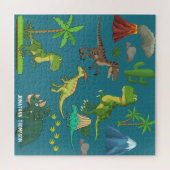 Funny Jurassic mit Monogramm Gebirgsblau Puzzle (Horizontal)