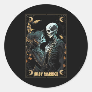 Funny Just Married Husband Ehefrau Skeleton Bachel Runder Aufkleber