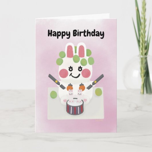 Funny K-Pop Bunny Birthday Cake with Trauben Dankeskarte (Vorderseite)