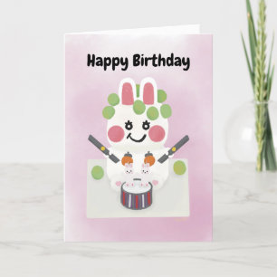 Funny K-Pop Bunny Birthday Cake with Trauben Dankeskarte
