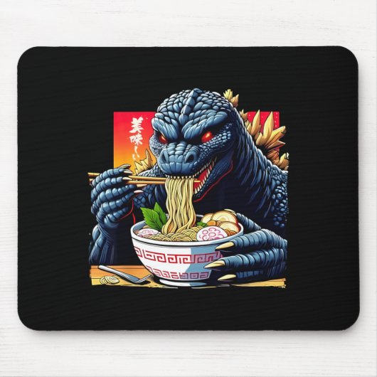 Funny Kaiju Eating Ramen Japanese Monster Lover Bi Mousepad (Vorne)