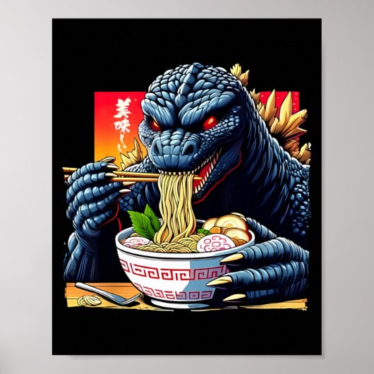Funny Kaiju Eating Ramen Japanese Monster Lover Bi Poster (Vorne)