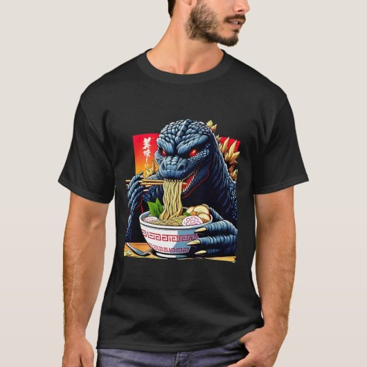 Funny Kaiju Eating Ramen Japanese Monster Lover Bi T-Shirt (Vorderseite)