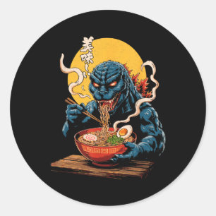 Funny Kaiju Eating Ramen Japanisches Monster Lover Runder Aufkleber