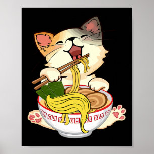 Funny Kamala Anime Cat Eating Ramen Trump Noodles Poster