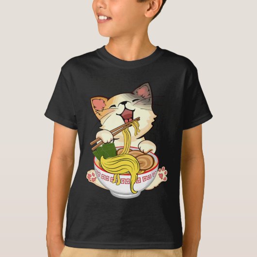 Funny Kamala Anime Cat Eating Ramen Trump Noodles T-Shirt (Vorderseite)
