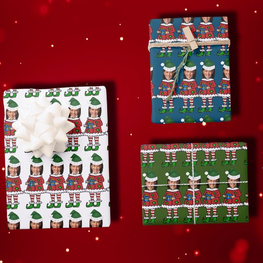 Funny kamala harris Custom Face Foto Elf Xmas Geschenkpapier Set