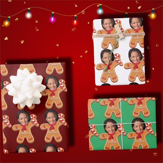Funny Kamala Harris Face Foto Gingerbread Xmas Geschenkpapier Set