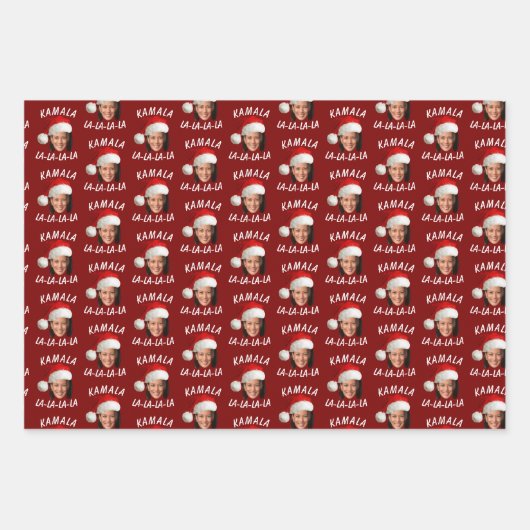 Funny Kamala Harris Face Weihnachtsmannmütze Weihn Geschenkpapier Set (Vorderseite)