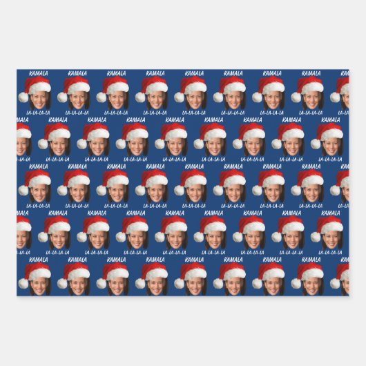 Funny Kamala Harris Face Weihnachtsmannmütze Weihn Geschenkpapier Set (Vorderseite 3)