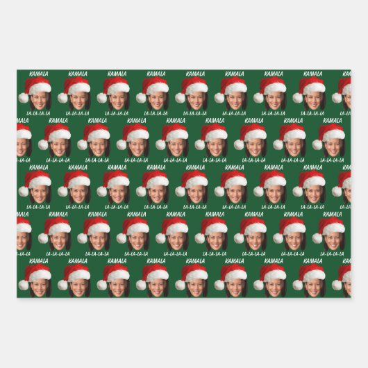 Funny Kamala Harris Face Weihnachtsmannmütze Weihn Geschenkpapier Set (Vorderseite 2)