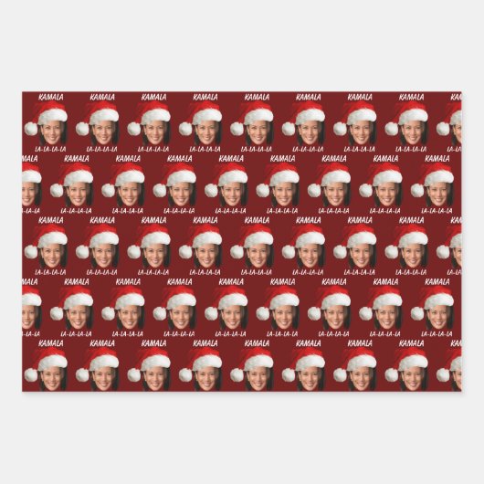 Funny Kamala Harris Face Weihnachtsmannmütze Weihn Geschenkpapier Set (Vorderseite)