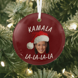 Funny Kamala Harris Face Weihnachtsmannmütze Weihn Ornament Aus Glas