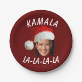 Funny Kamala Harris Face Weihnachtsmannmütze Weihn Pappteller (Vorderseite)