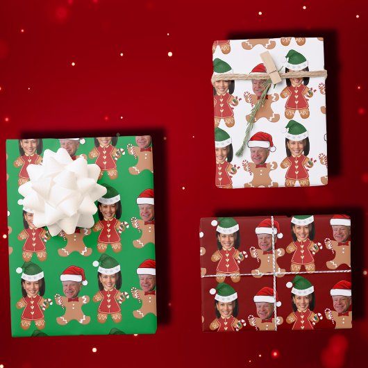 Funny Kamala Harris Walz Face Gingerbread Geschenkpapier Set