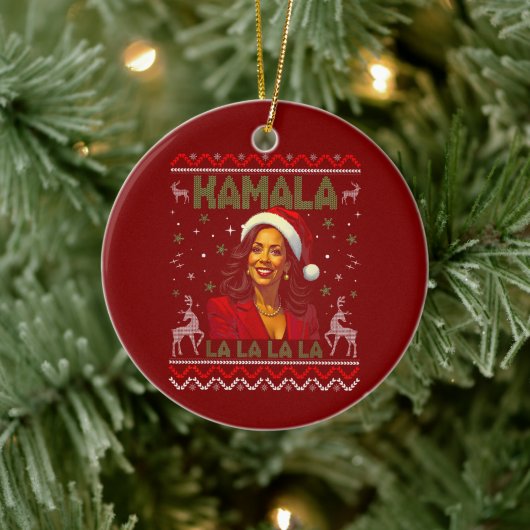 Funny Kamala Harris Weihnachtsmannmütze 2024 Weihn Keramik Ornament (Baum)