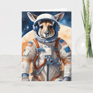 Funny Kangaroo im Astronauten Anzug im Weltraum Karte