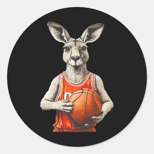Funny Kangaroo mit Basketball und Jersey-Kostüm Runder Aufkleber (Vorderseite)