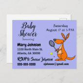Funny Kangaroo Playing Tennis Baby Dusche Einladungspostkarte (Vorne/Hinten)